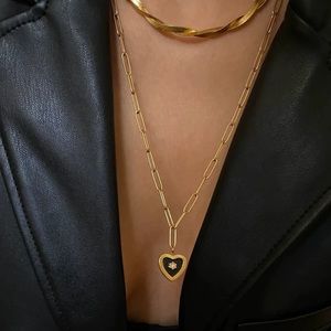 Black heart pendant necklace, paperclip chain necklace